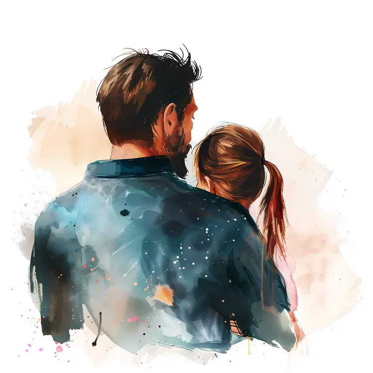 Watercolor Illustration of Father and Daughter