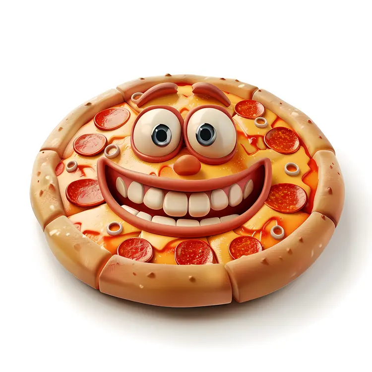 Cartoon Pizza with Happy Face