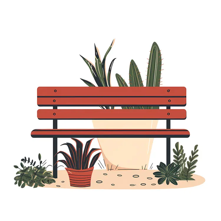 Bench with Potted Plants