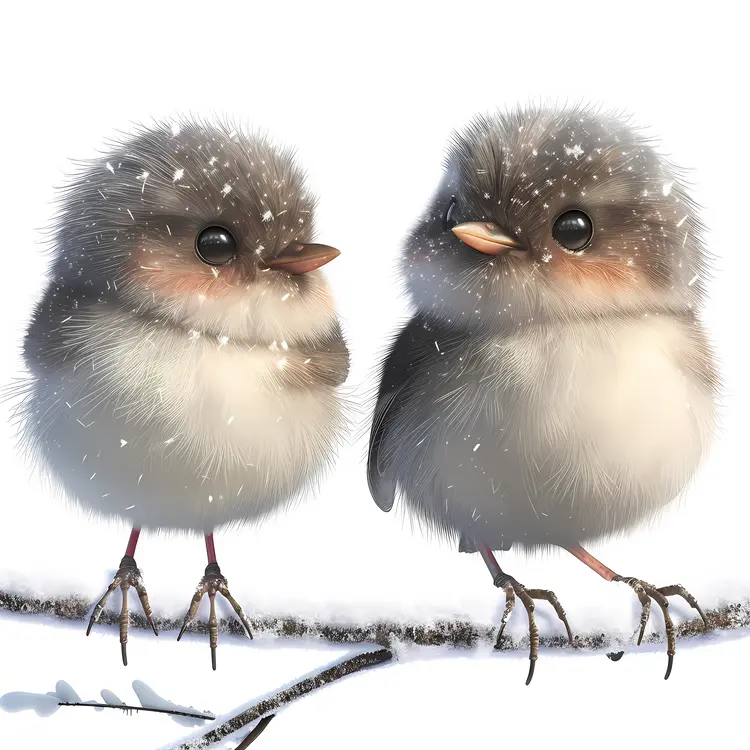 Two Cute Fluffy Birds on a Branch
