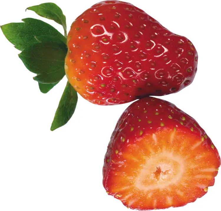 Fresh Juicy Strawberries with Half Cut and Leaves