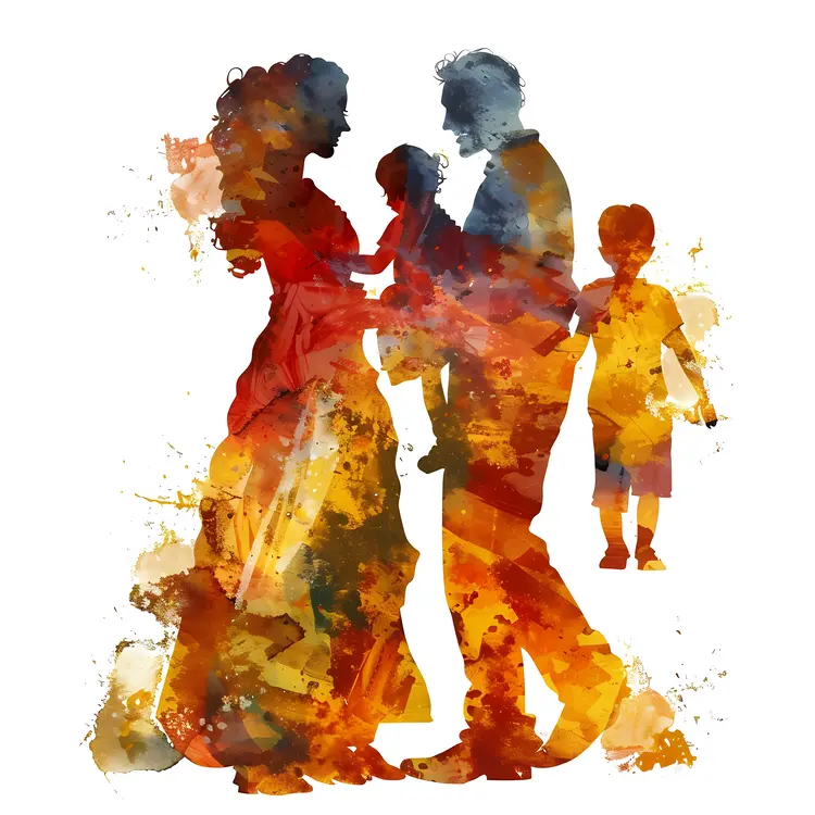 Colorful Watercolor Family Silhouette