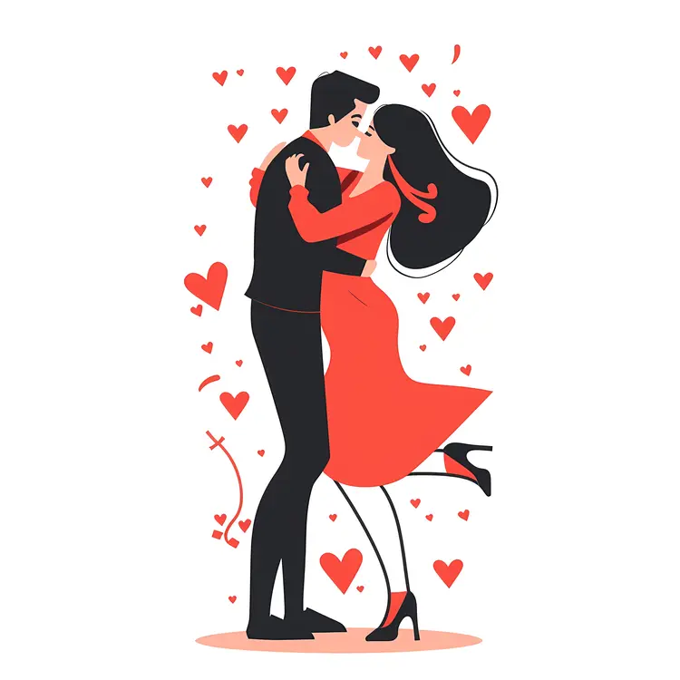 Cartoon Couple in Love with Hearts