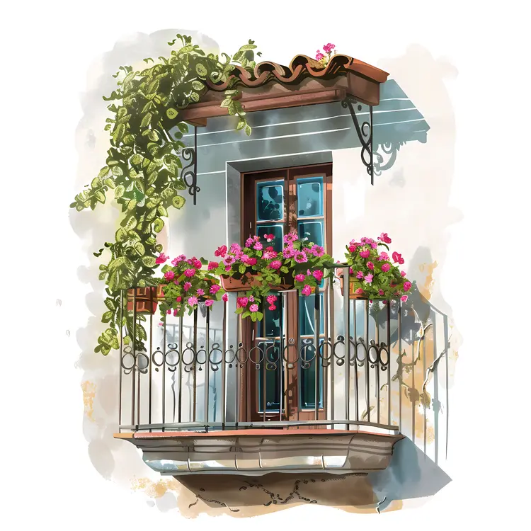 Charming Balcony with Flowers