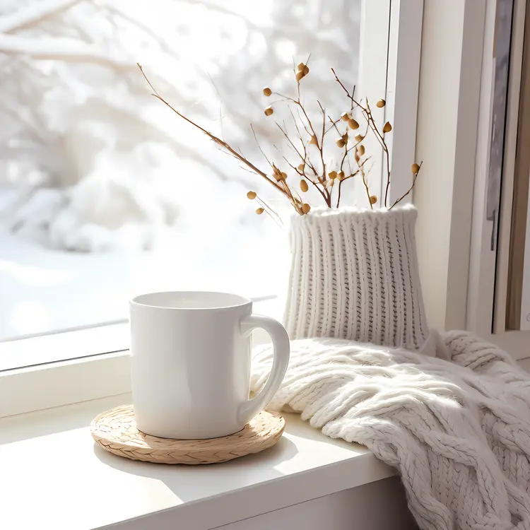 Cozy Window Scene with Mug and Sweater