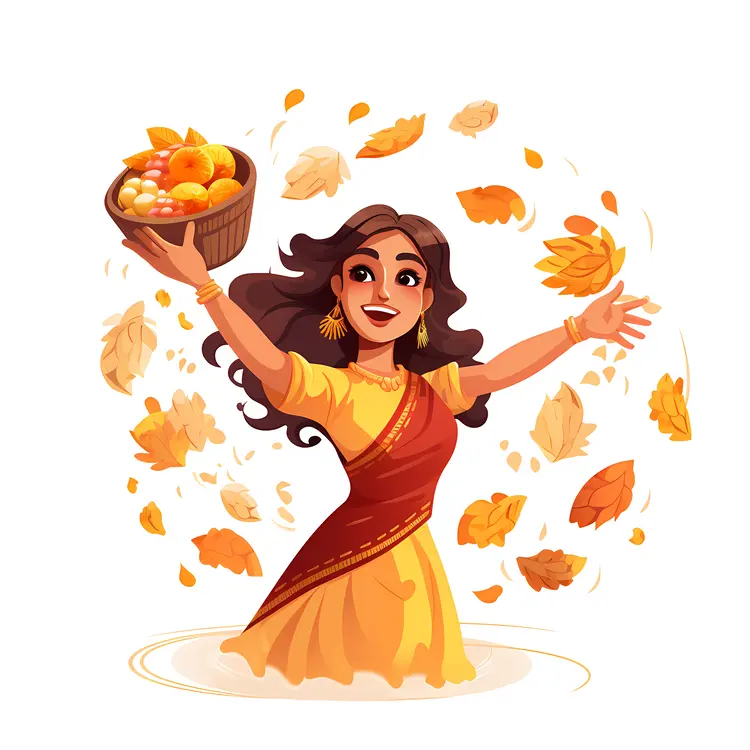 Joyful Woman with Basket of Fruits