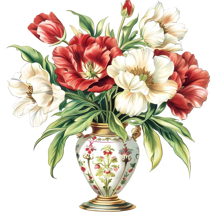 Vibrant Vase with Red and White Flowers