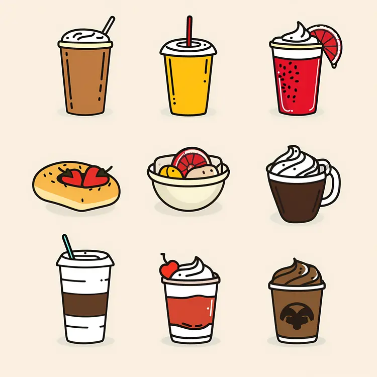 Various Drinks and Snacks Doodle