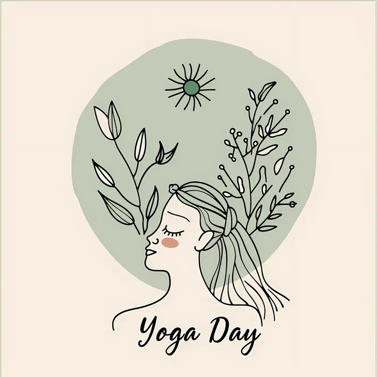 Yoga Day Illustration with Woman and Plants