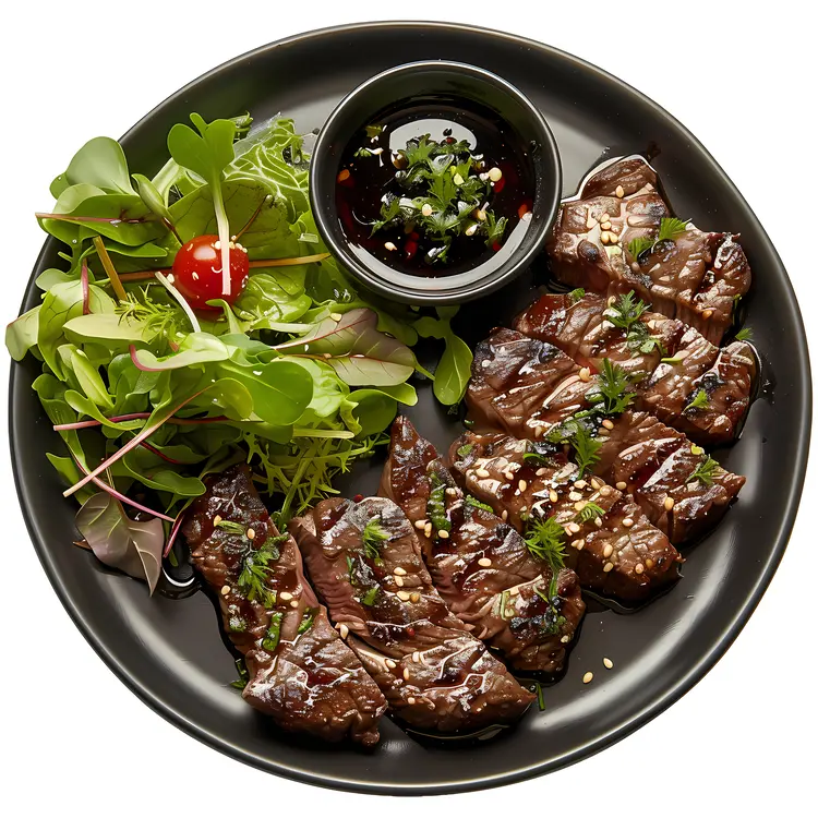 Grilled Beef with Salad and Sauce
