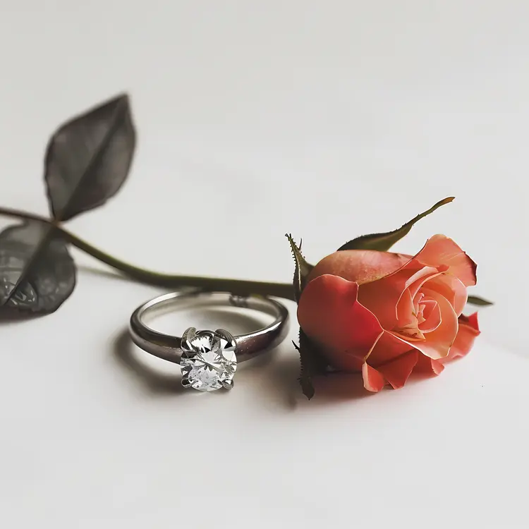 Red Rose with Diamond Ring Photo