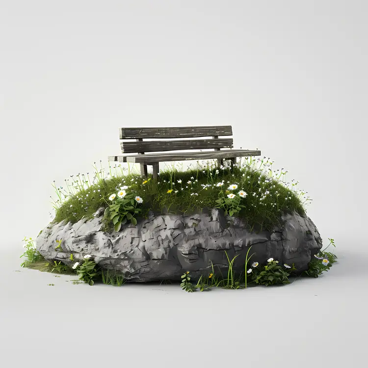 Bench on Rock with Flowers