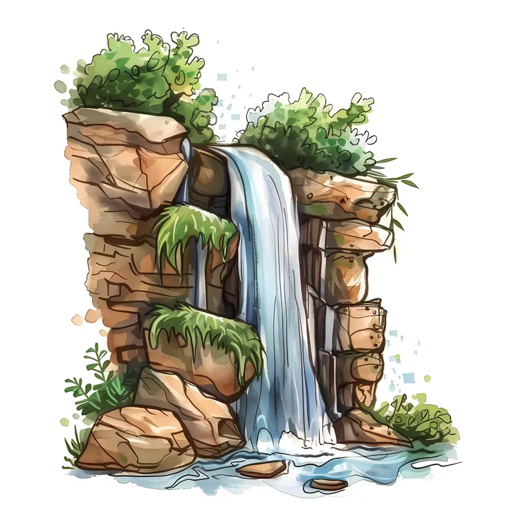Beautiful Waterfall with Rocks and Greenery