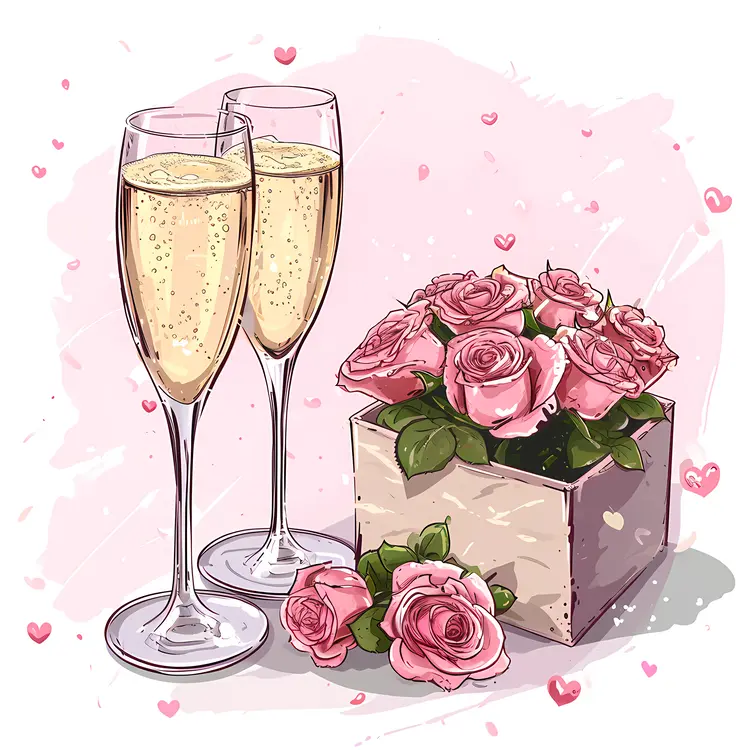 Champagne and Roses for a Romantic Celebration