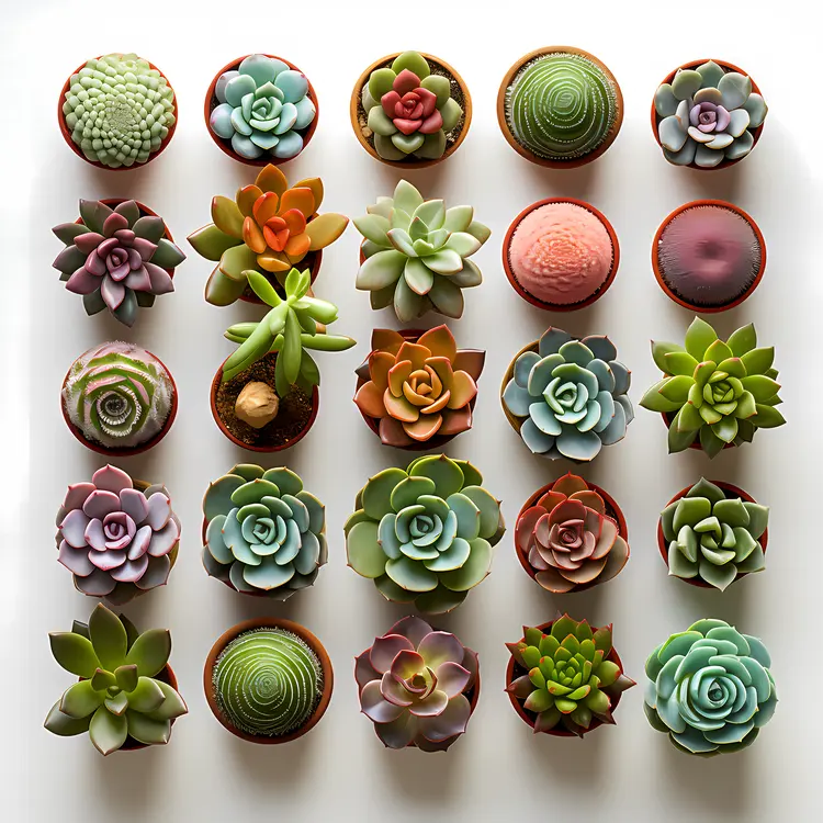 Colorful Succulent Arrangement in Small Pots