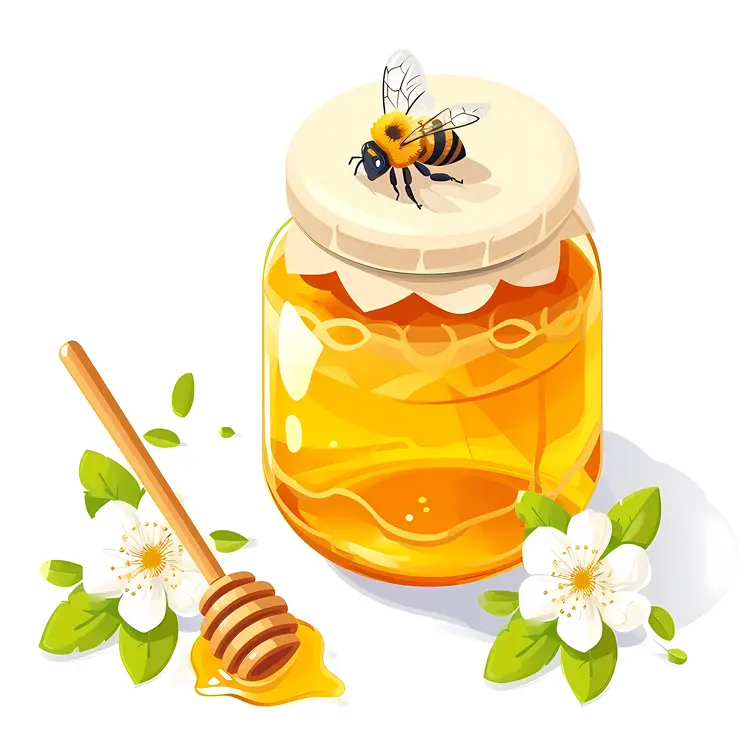 Honey Jar with Bees and Flowers