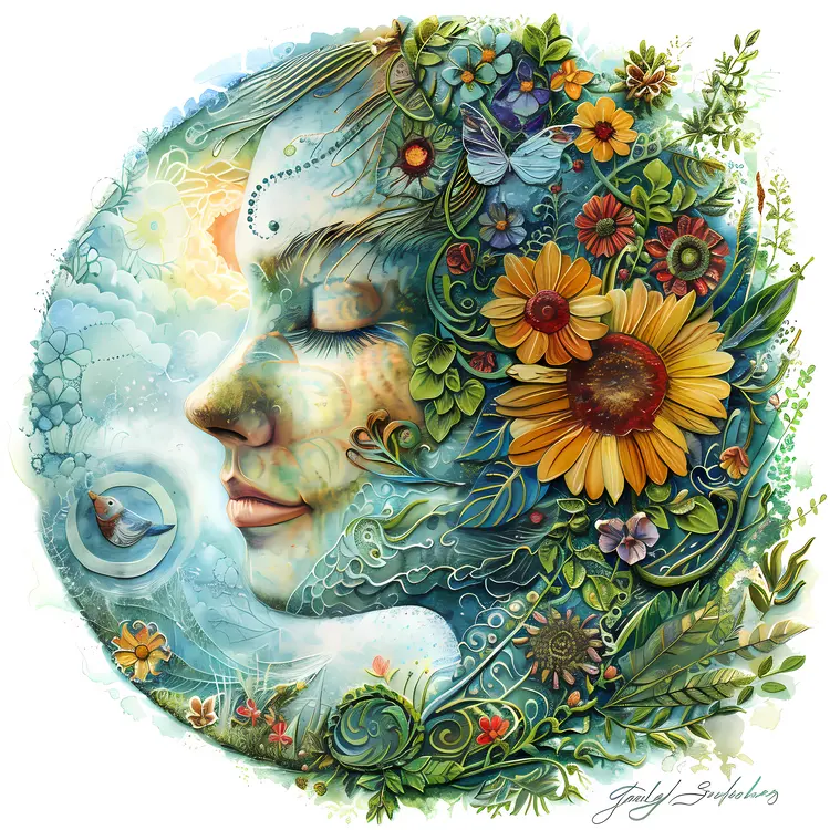 Artistic Face with Flowers and Butterflies