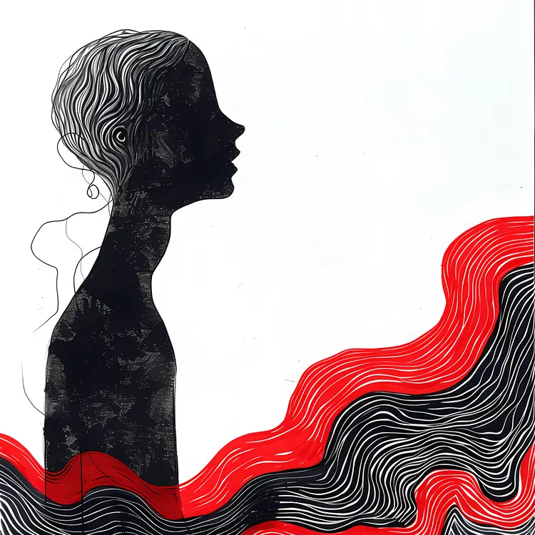 Silhouette with Red Waves Illustration