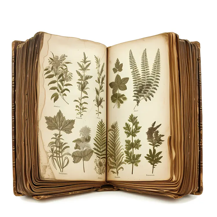 Vintage Botanical Book with Plant Illustrations