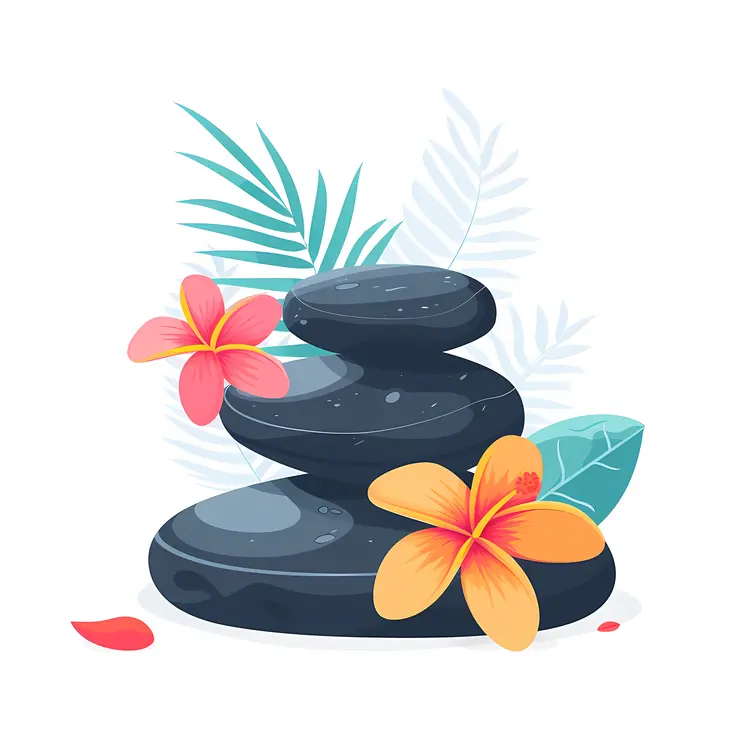 Zen Stacked Stones with Red and Yellow Flowers