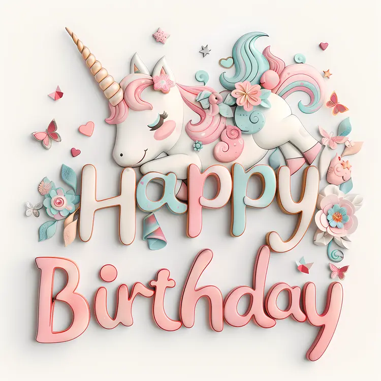 Unicorn with Birthday Flowers