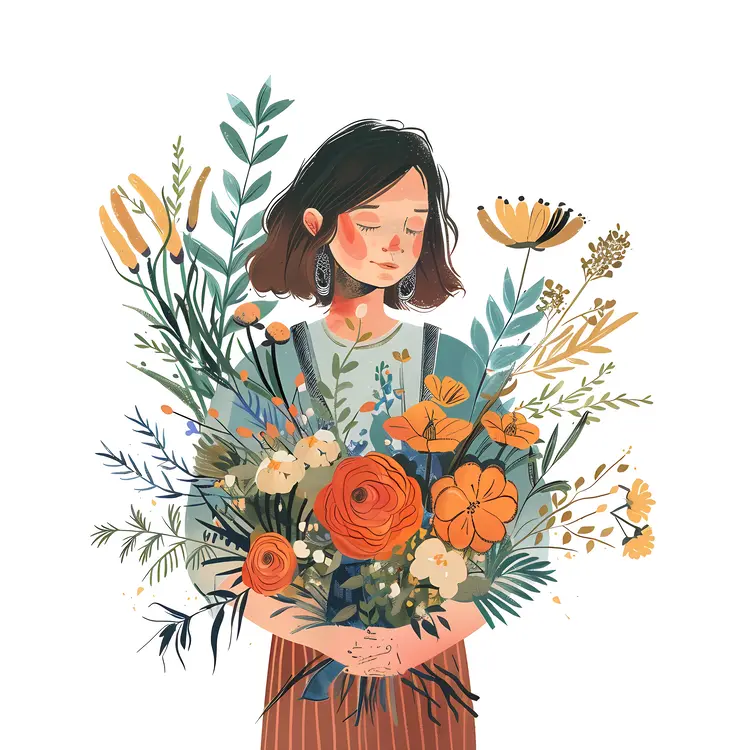 Girl with Flowers Illustration