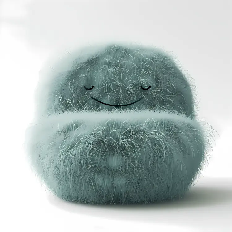Cute Fluffy Blue Ball with a Smile