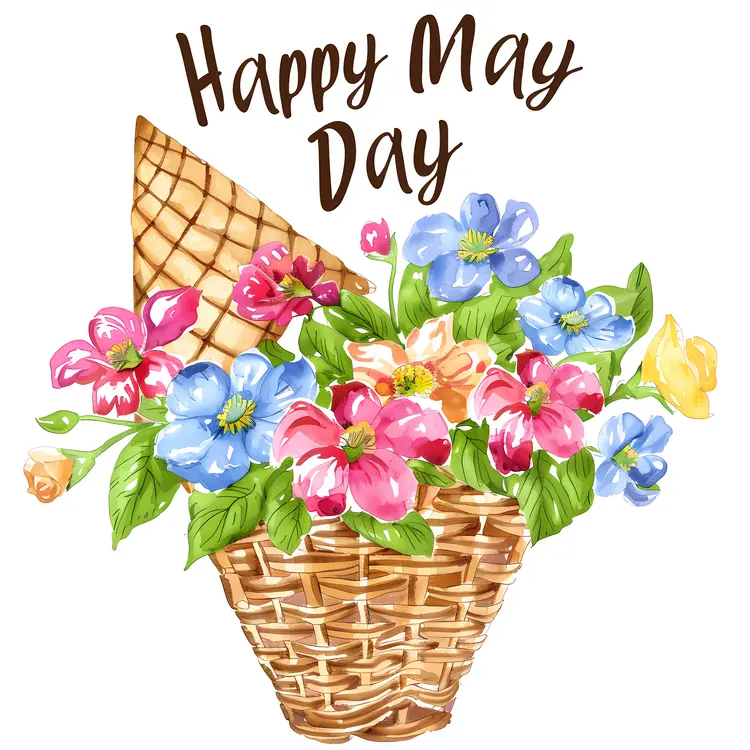 Happy May Day Basket of Flowers