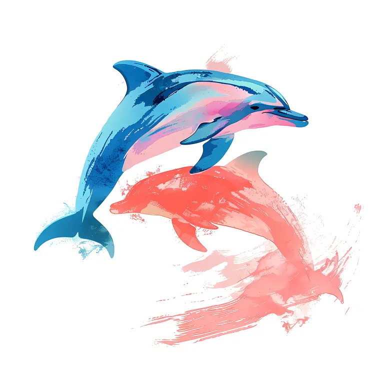Two Dolphins Playing in Water