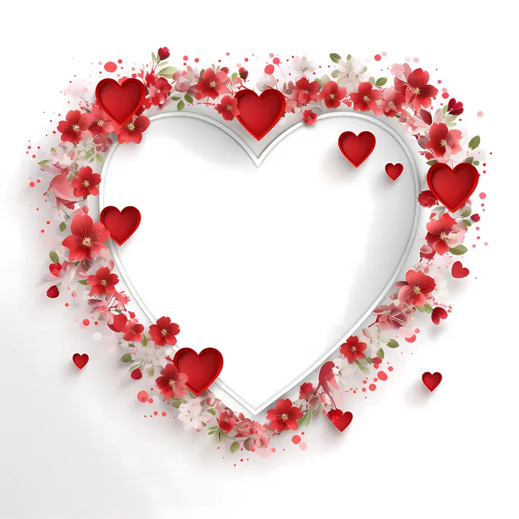 Heart Frame with Red Hearts and Flowers