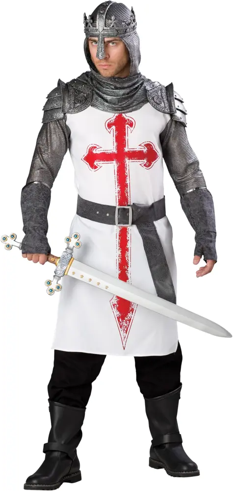Knight in Armor with Red Cross and Sword