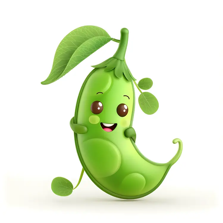 Cute Green Pea Pod Cartoon Character