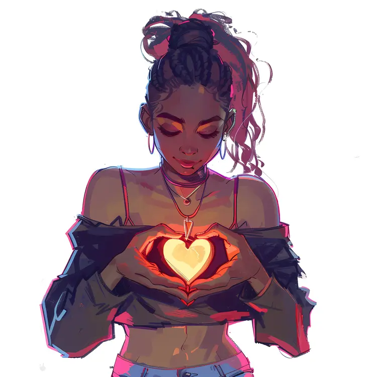 Illustration of Girl Making Heart Gesture