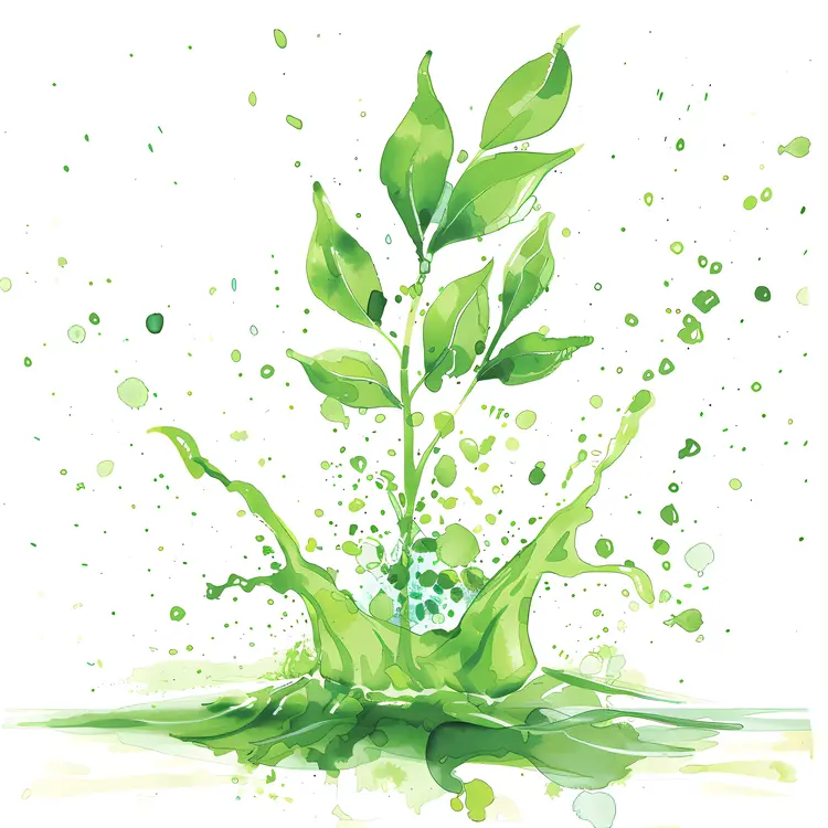 Green Plant with Water Splash