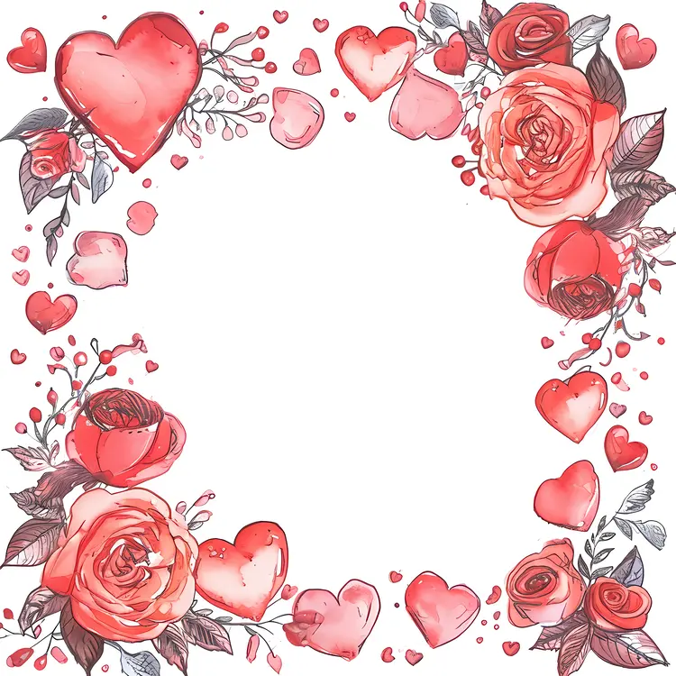 Red Roses and Hearts in Square Frame