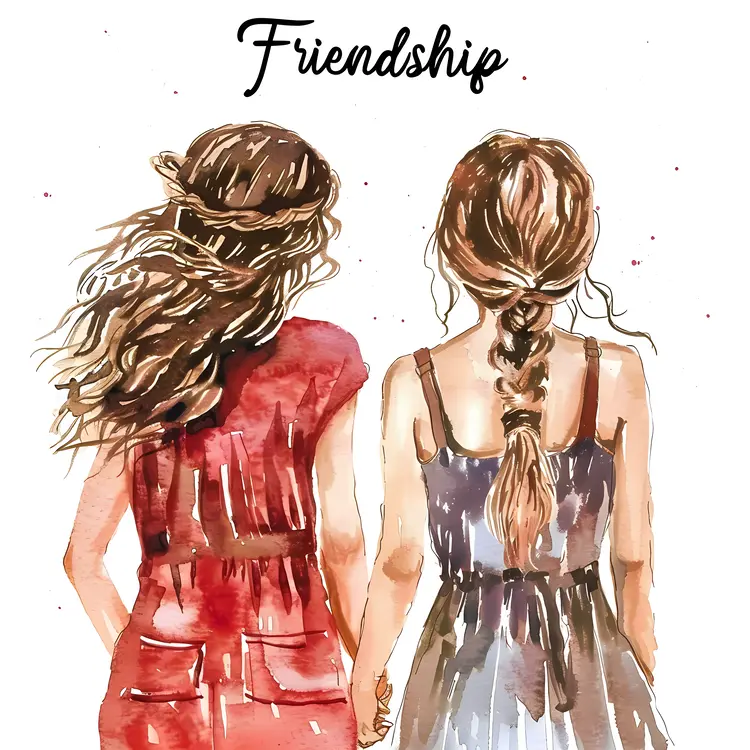 Friendship Illustration with Two Girls Holding Hands
