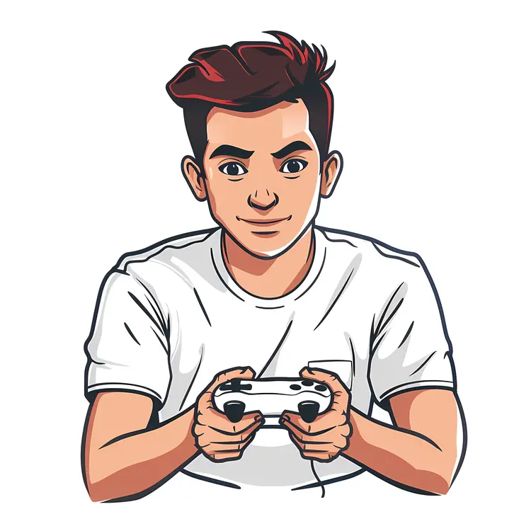 Boy with Game Controller in Casual Attire