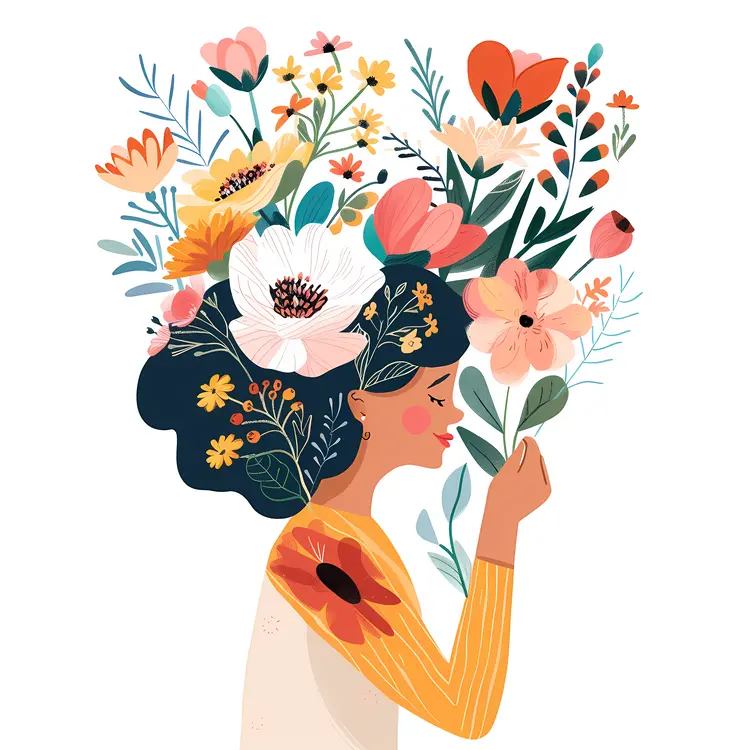 Girl with Floral Hair in Side View