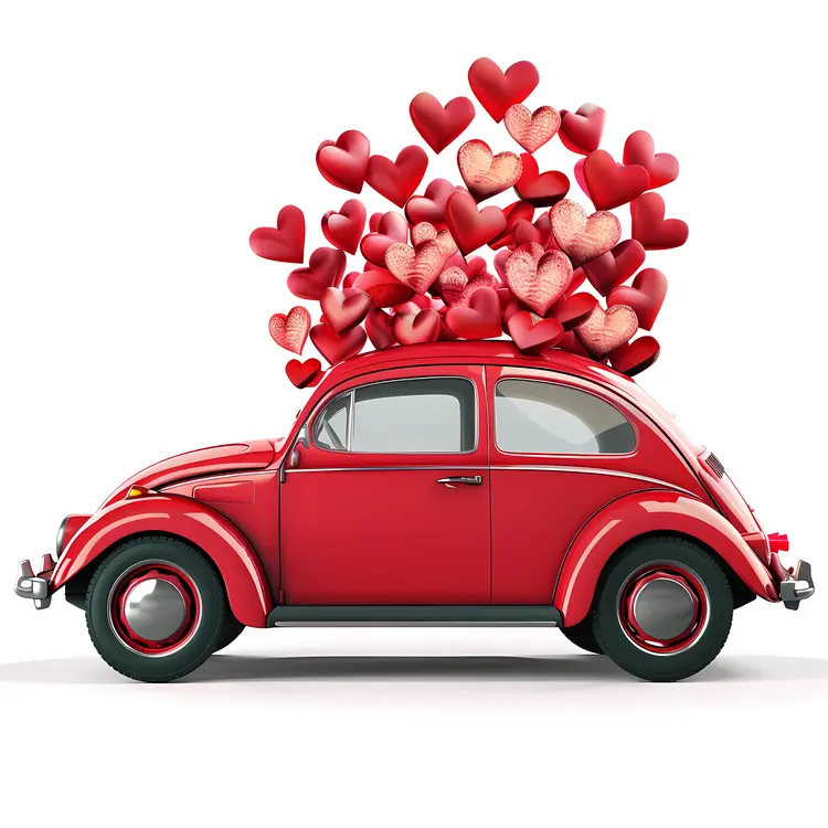 Red Car with Hearts for Valentine's Day