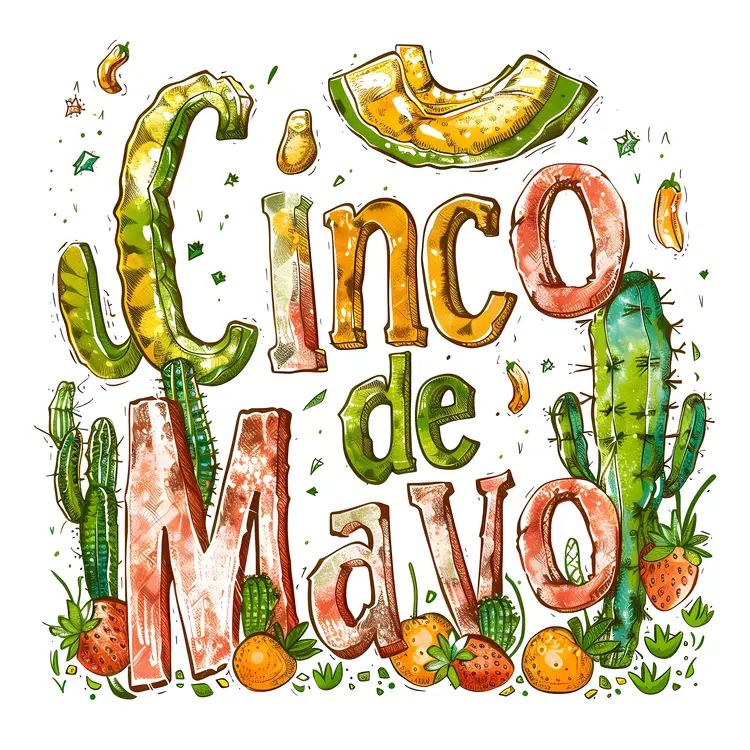 Cinco de Mayo Celebration with Cactus and Sombrero