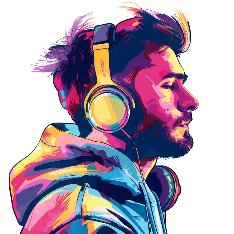 Man with Headphones in Vibrant Colors