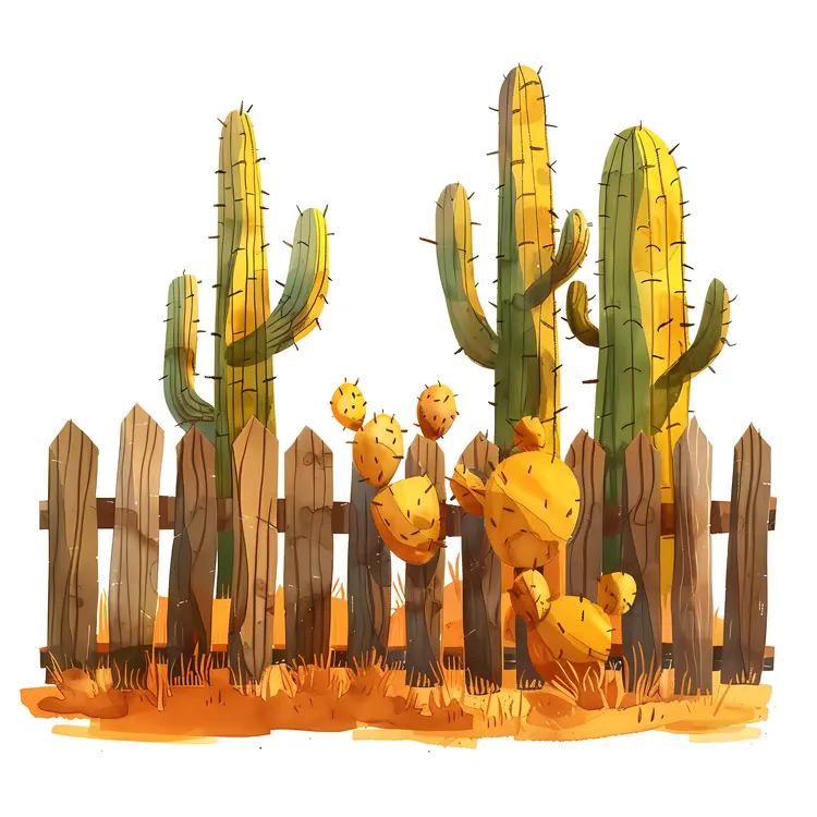 Cactus with Wooden Fence