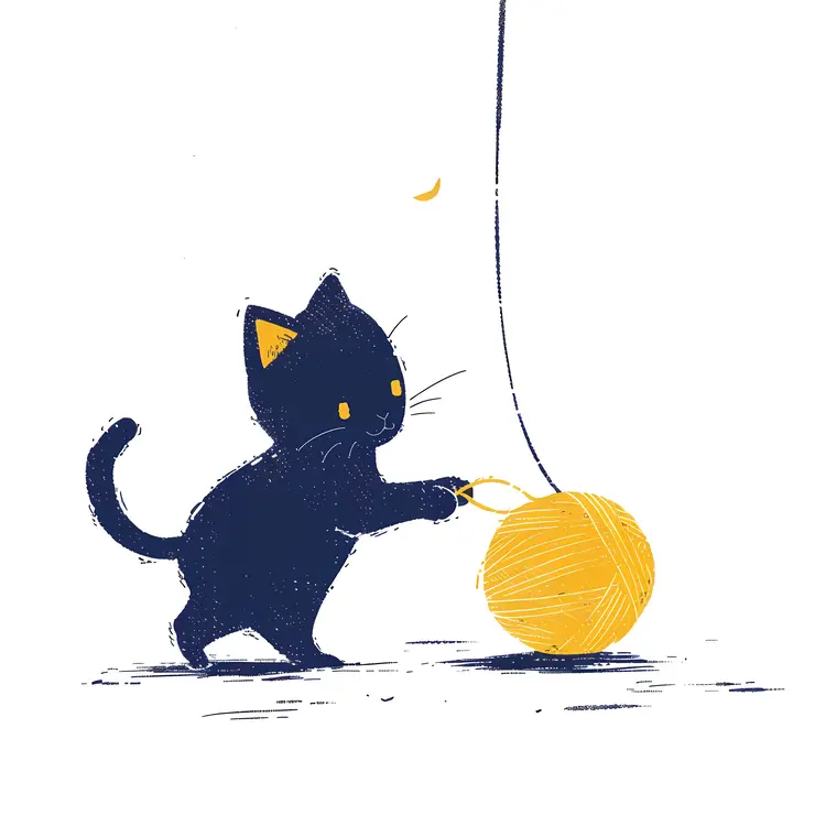 Playful Black Cat with Yellow Yarn