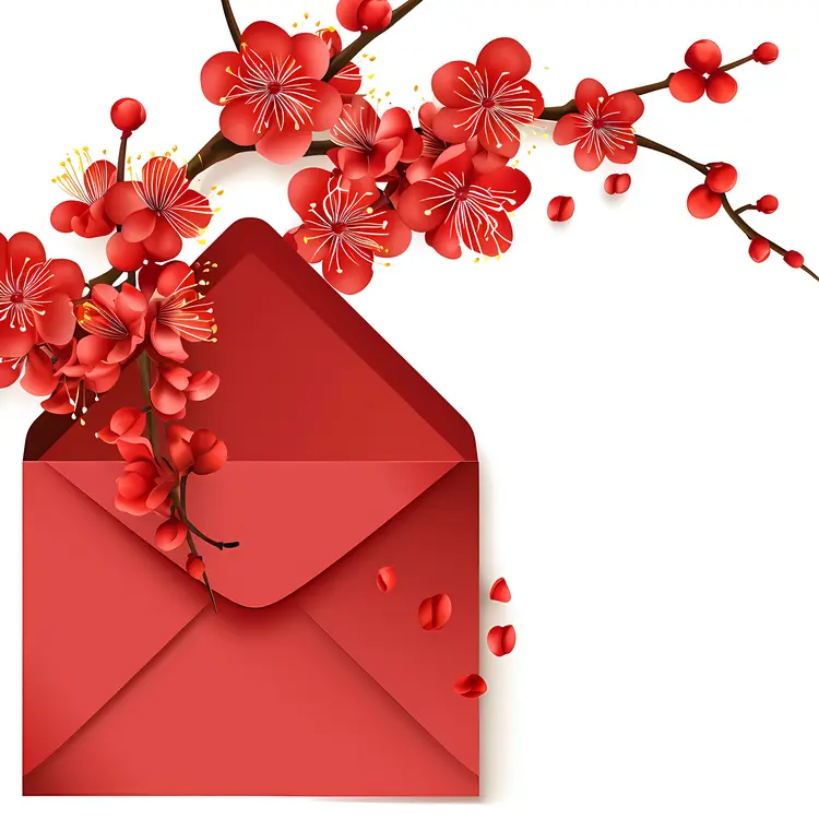Red Envelope with Cherry Blossoms