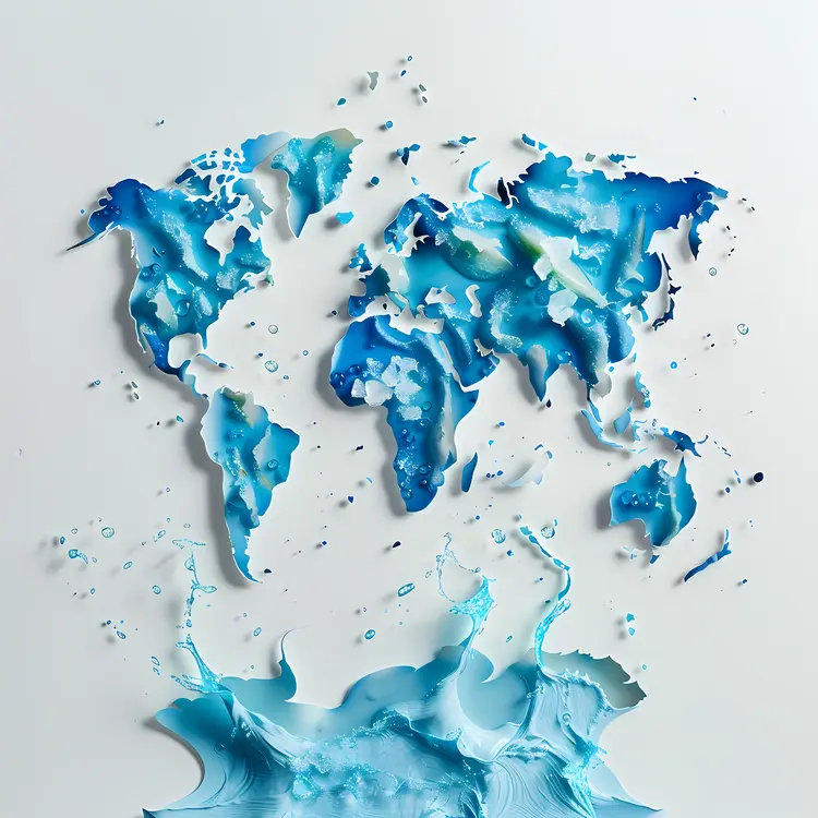 World Map with Water Splash