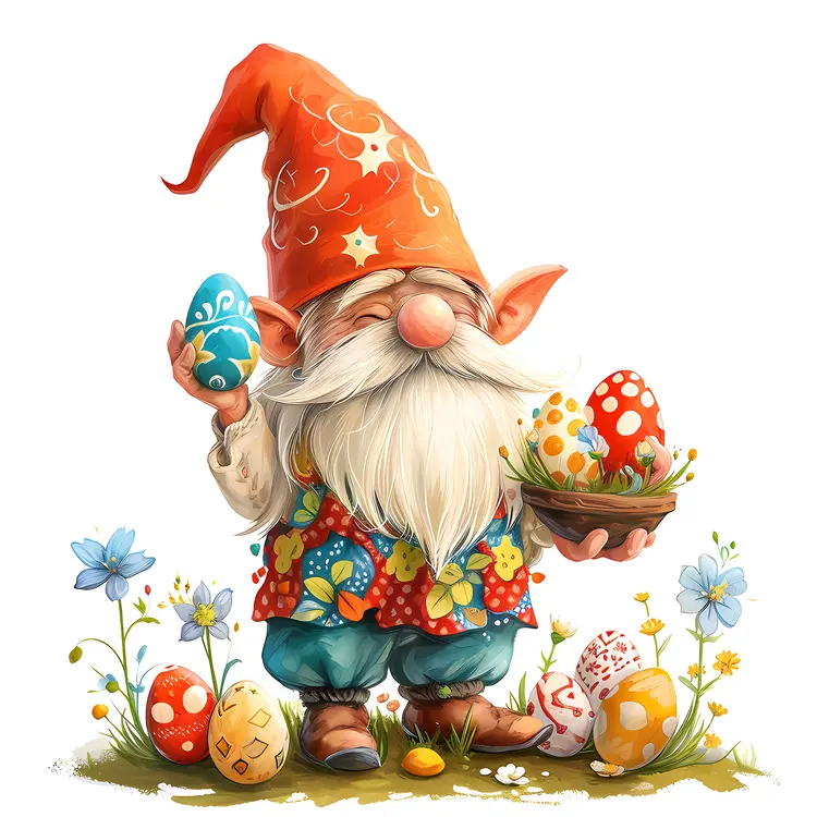 Gnome with Easter Eggs and Flowers
