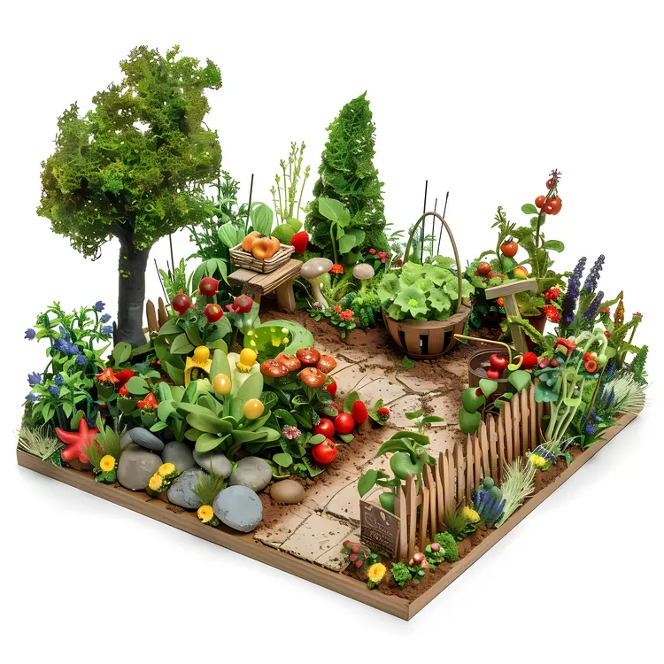 Miniature Garden with Various Plants