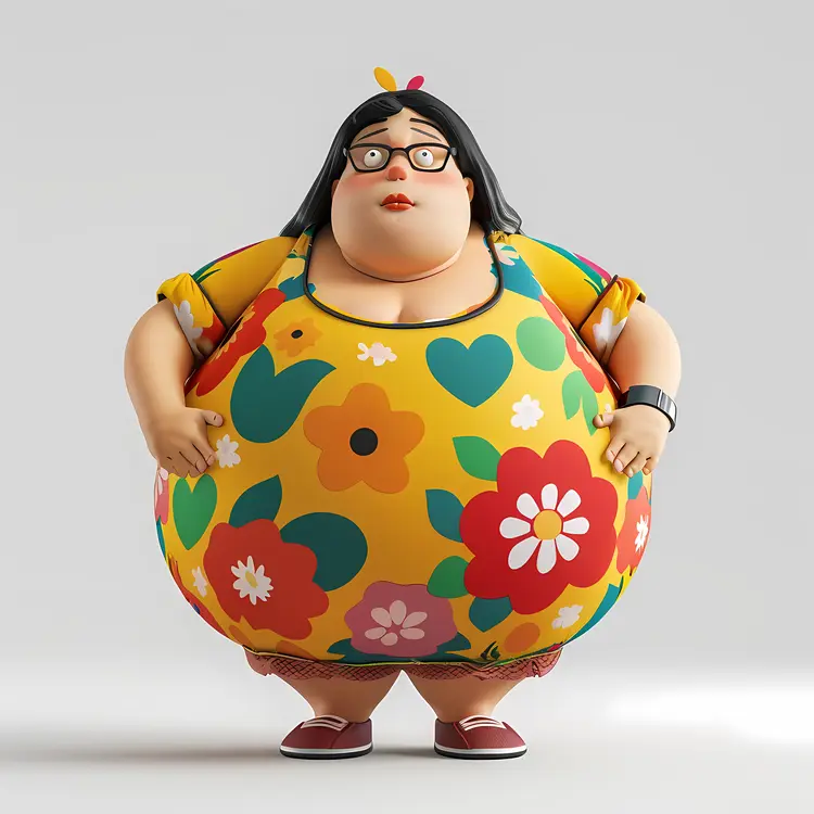 3D Woman in Floral Dress and Glasses