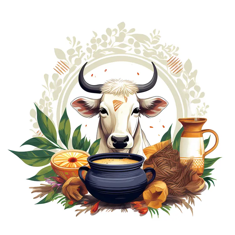 Traditional Cow with Pot and Milk Jug