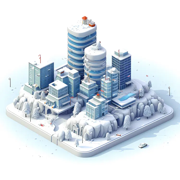 Snowy Cityscape with Tall Buildings
